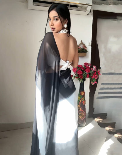 Black & White Soft Georgette Fancy Ready To Wear Saree