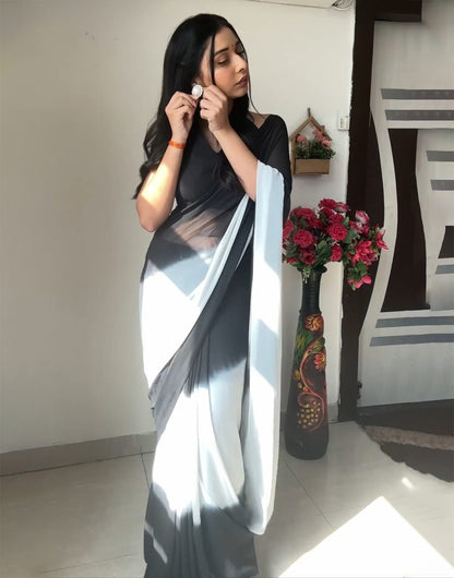 Black & White Soft Georgette Fancy Ready To Wear Saree