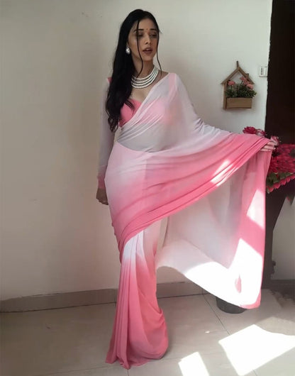 Baby Pink & White Soft Georgette Fancy Ready To Wear Saree