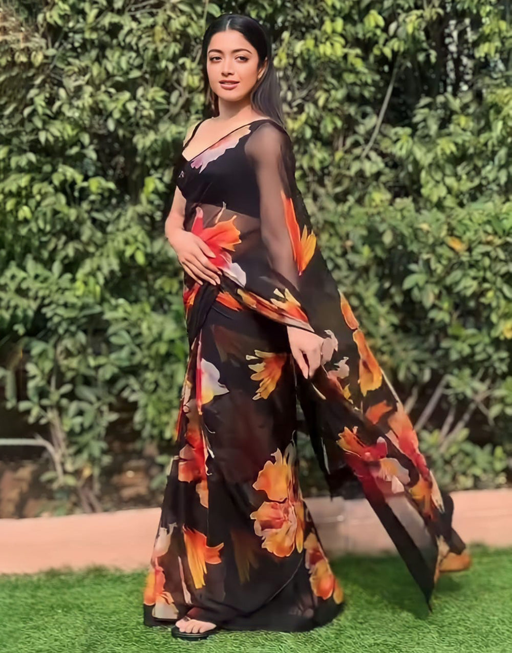 Black Color Printed & Georgette Saree