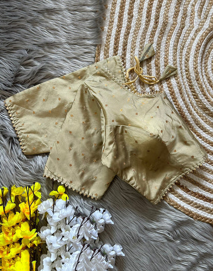 Cream Soft Silk With Golden Butti Readymade Blouse