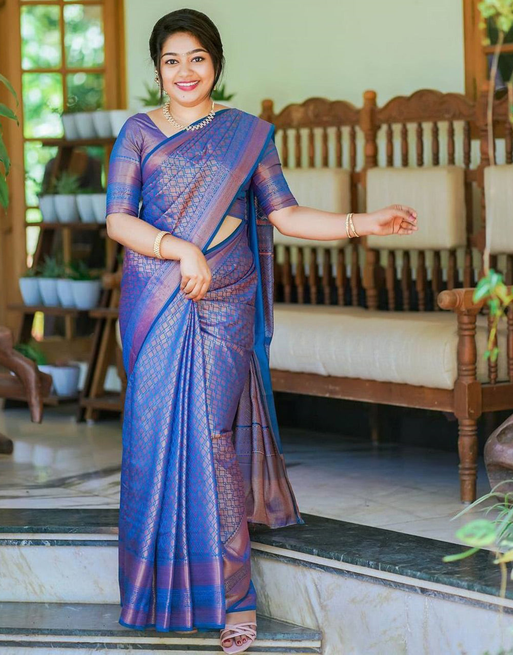 Blue Soft Silk Saree With Zari Weaving Work