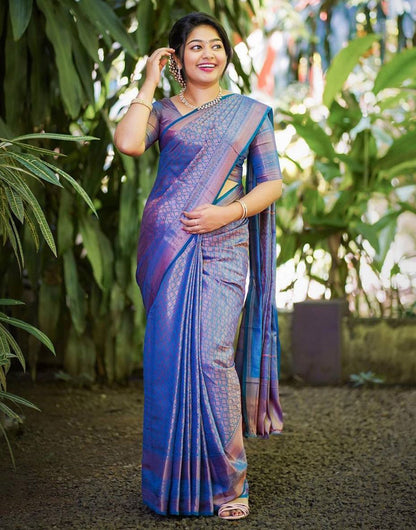 Blue Soft Silk Saree With Zari Weaving Work