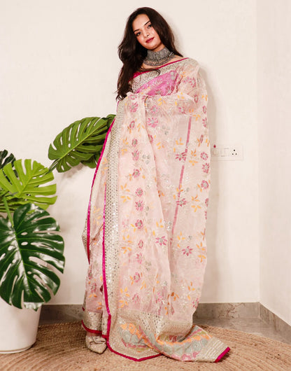 Light Peach Organza Saree With Sequence Work