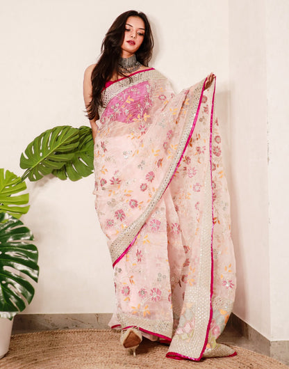 Light Peach Organza Saree With Sequence Work