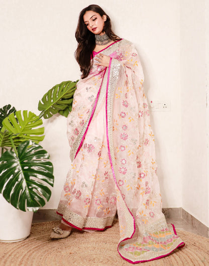 Light Peach Organza Saree With Sequence Work