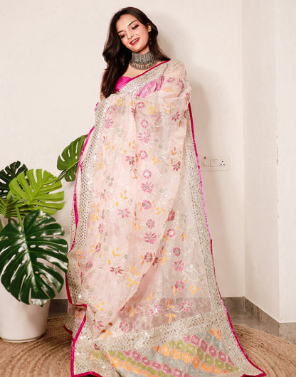 Light Peach Organza Saree With Sequence Work