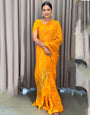 Fire Yellow Hand Bandhej Bandhani Saree With Weaving Work