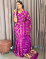 Hot Magenta Hand Bandhej Bandhani Saree With Weaving Work
