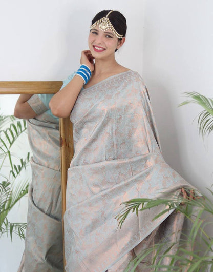 Light Blue Banarasi Silk Saree With Zari Weaving Work