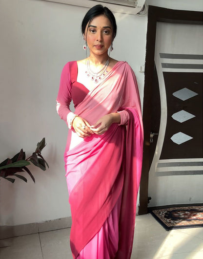 Beautiful Pink Georgette Ready To Wear Saree