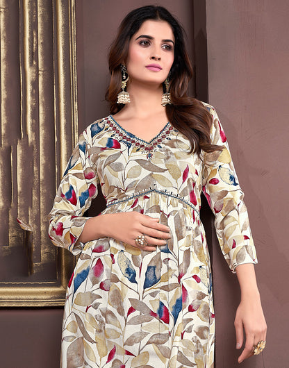 Maroon Rayon With Printed & Handwork Kurti