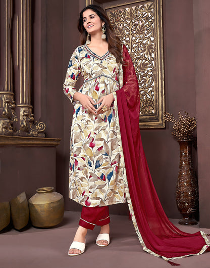 Maroon Rayon With Printed & Handwork Kurti