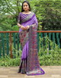 Purple Bandhani Saree With Zari Weaving Work