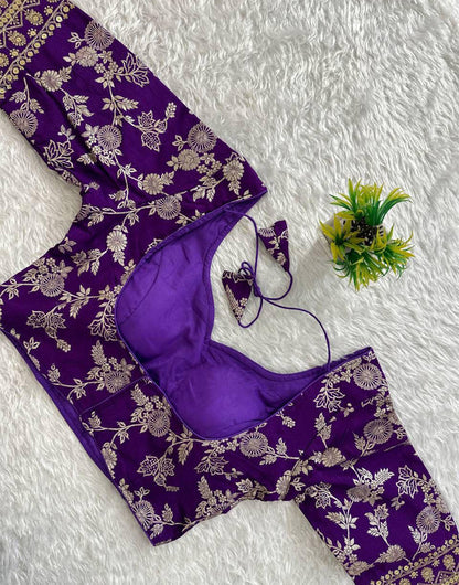 Indigo Purple Dola Silk With Embroidery & Sequence Work Blouse