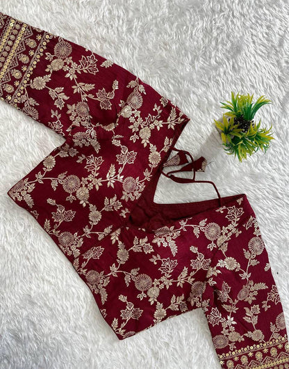 Maroon Dola Silk With Embroidery & Sequence Work Blouse