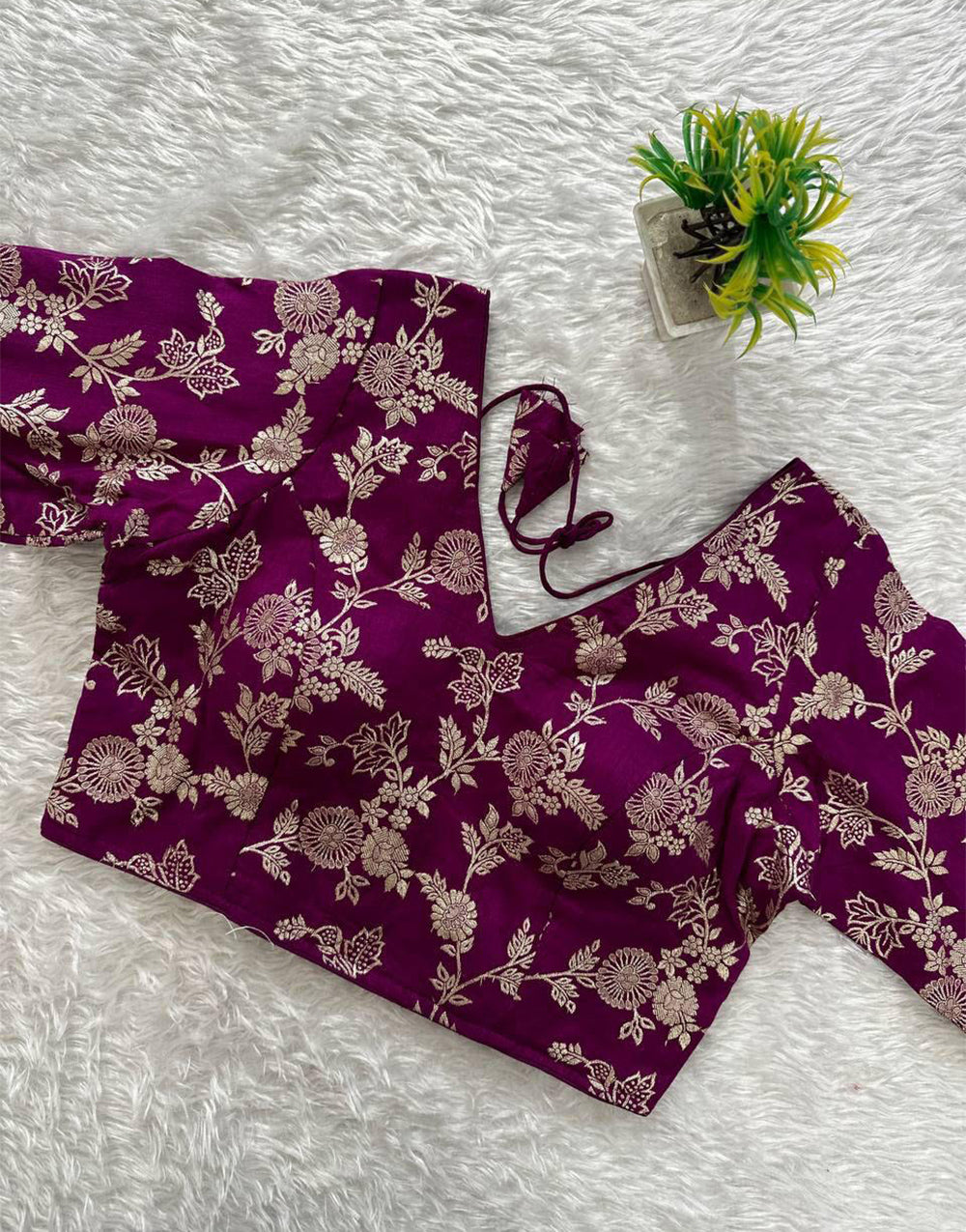 Plum Purple Dola Silk With Embroidery & Sequence Work Blouse