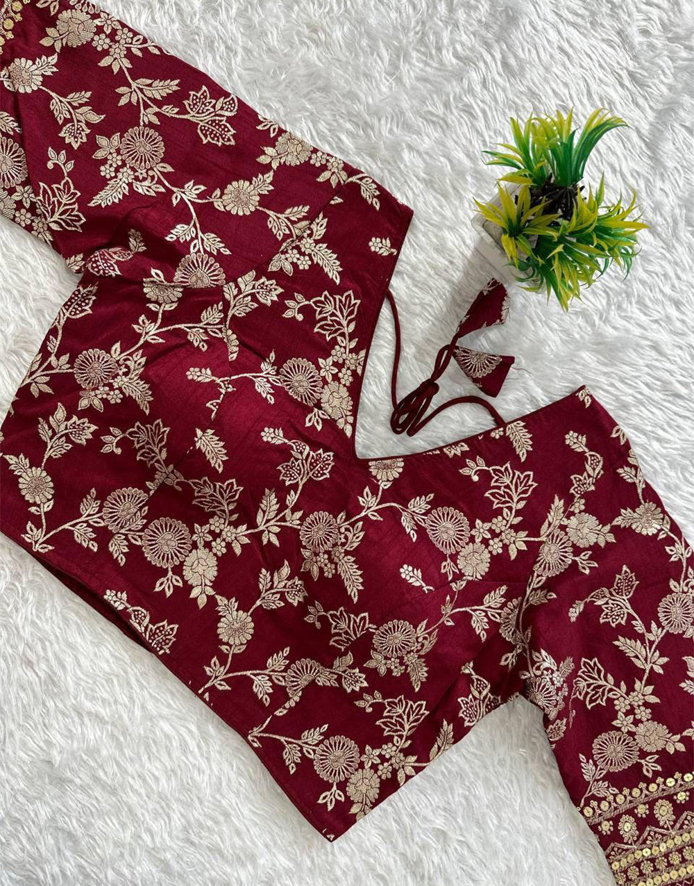 Maroon Dola Silk With Embroidery & Sequence Work Blouse
