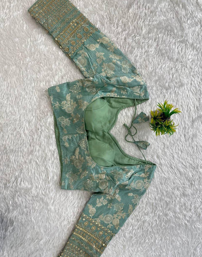 Mint Green Dola Silk With Embroidery & Sequence Work Blouse