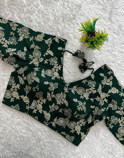 Dark Green Dola Silk With Embroidery & Sequence Work Blouse