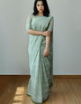 Sage Green Silk Saree With Thread & Sequence Work Blouse