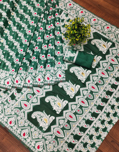 Green Cotton Saree With Zari Weaving Work