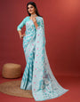 Light Blue Cotton Saree With Zari Weaving Work