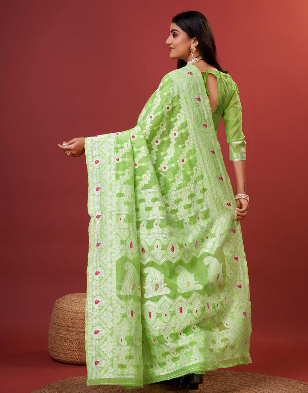 Light Green Cotton Saree With Zari Weaving Work