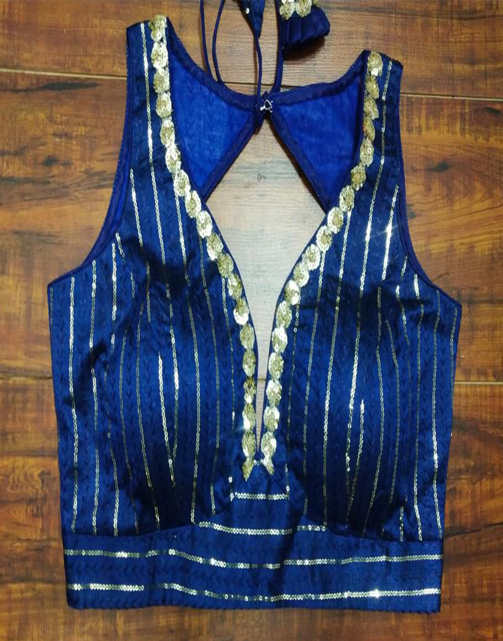 Navy Blue Silk With Sequence & Thread Work Blouse
