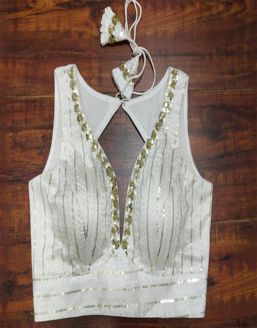 White Silk With Sequence & Thread Work Blouse