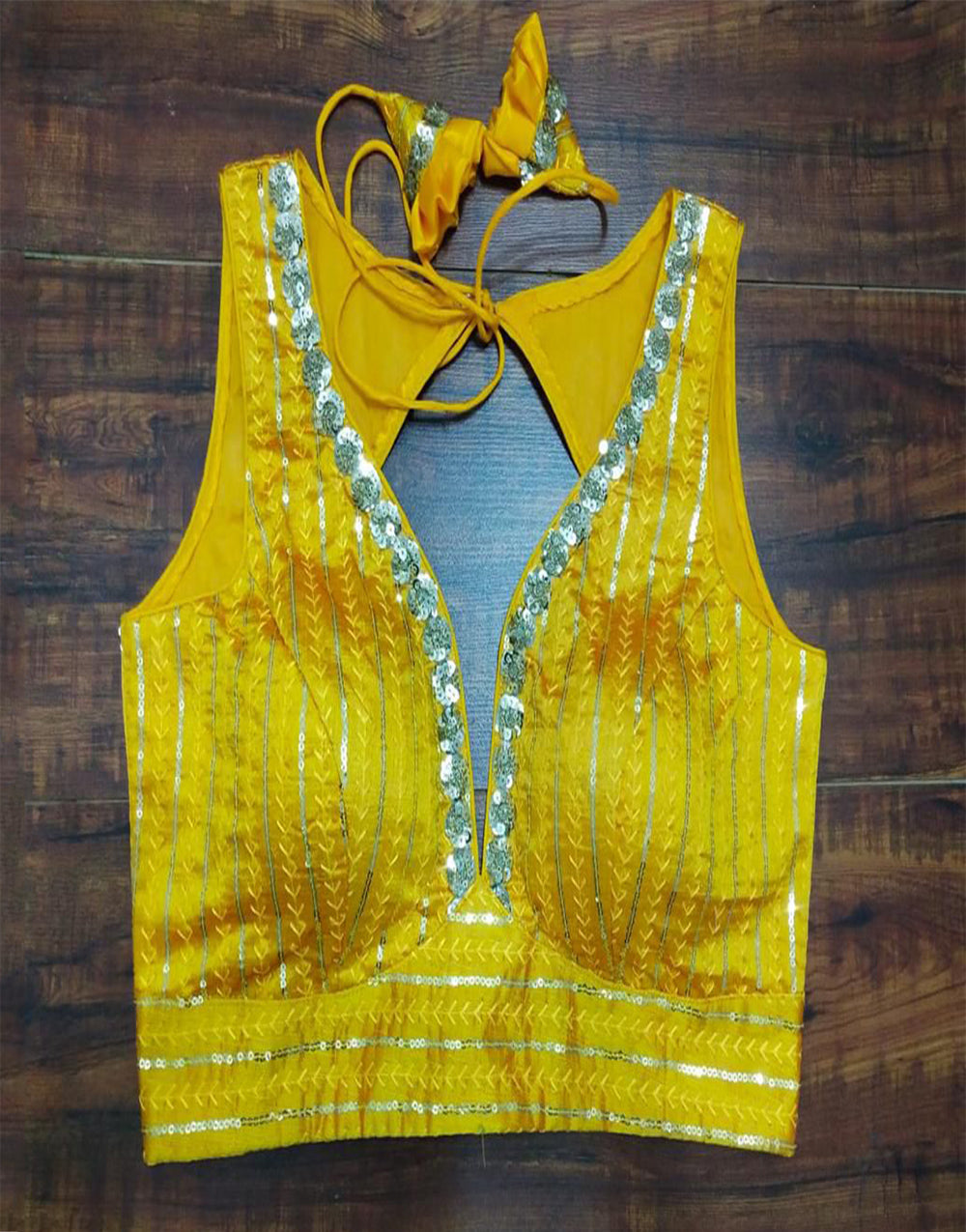 Golden Yellow Silk With Sequence & Thread Work Blouse