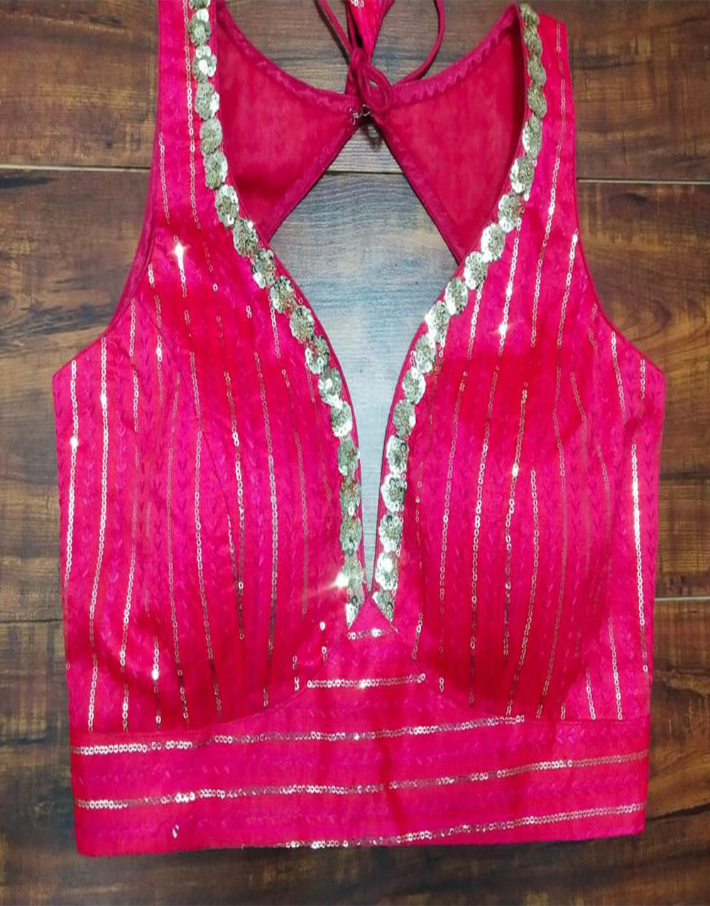 Bright Pink Silk With Sequence & Thread Work Blouse