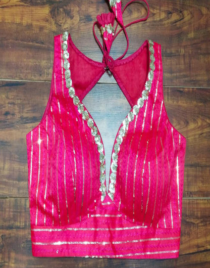 Bright Pink Silk With Sequence & Thread Work Blouse