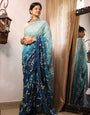 Blue Georgette With Sequence & Embroidery Saree & Stitched Blouse