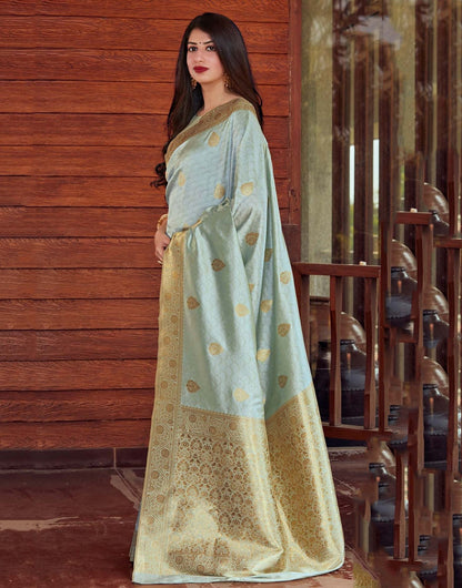 Light Viridian Green Banarasi Silk Saree With Zari Weaving Work