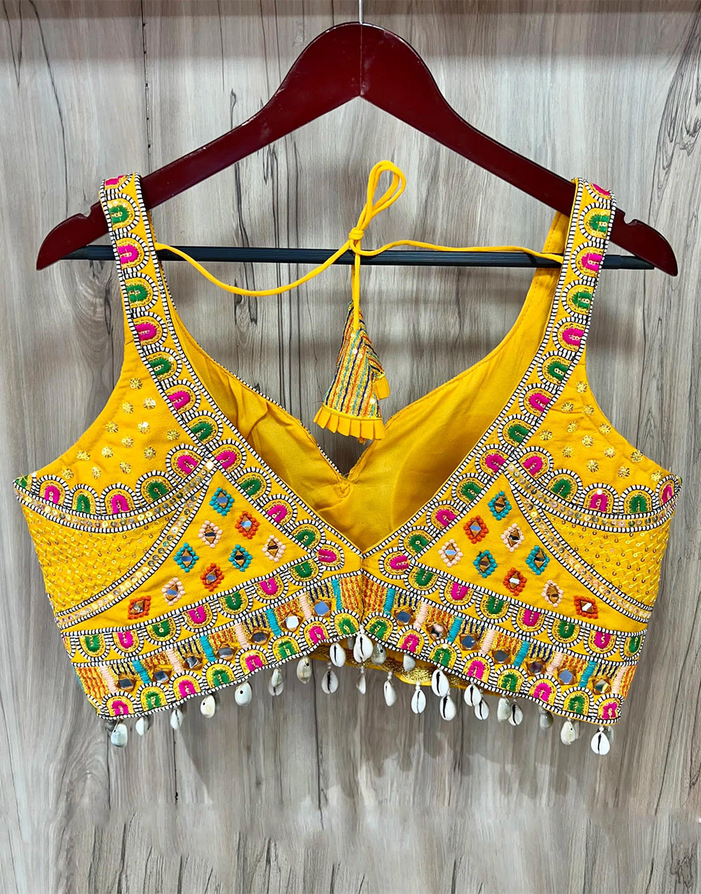 Yellow Silk With Mirror & Sequence With Kodi Lace Blouse