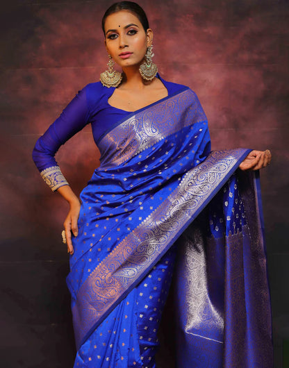 Cobalt Blue Banarasi Silk Saree With Zari Weaving Work