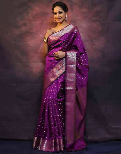 Velour Purple Banarasi Silk Saree With Zari Weaving Work