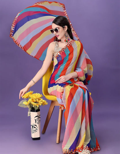 Multi-Coloured Georgette Saree With Printed Work