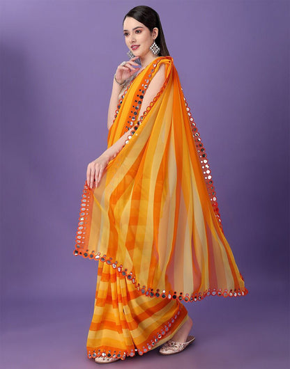 Yellow & Orange Georgette Saree With Printed Work