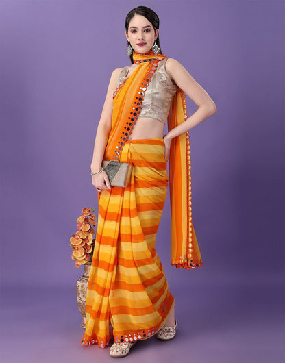 Yellow & Orange Georgette Saree With Printed Work