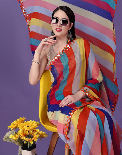 Multi-Coloured Georgette Saree With Printed Work