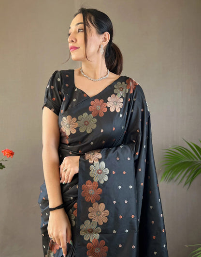 Black Banarasi Silk Saree With Zari Weaving Work Beautiful Rich Design Pallu