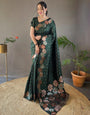 Dark Hunter Green Banarasi Silk Saree With Zari Weaving Work Beautiful Rich Design Pallu