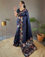 Dark Midnight Blue Banarasi Silk Saree With Zari Weaving Work Beautiful Rich Design Pallu
