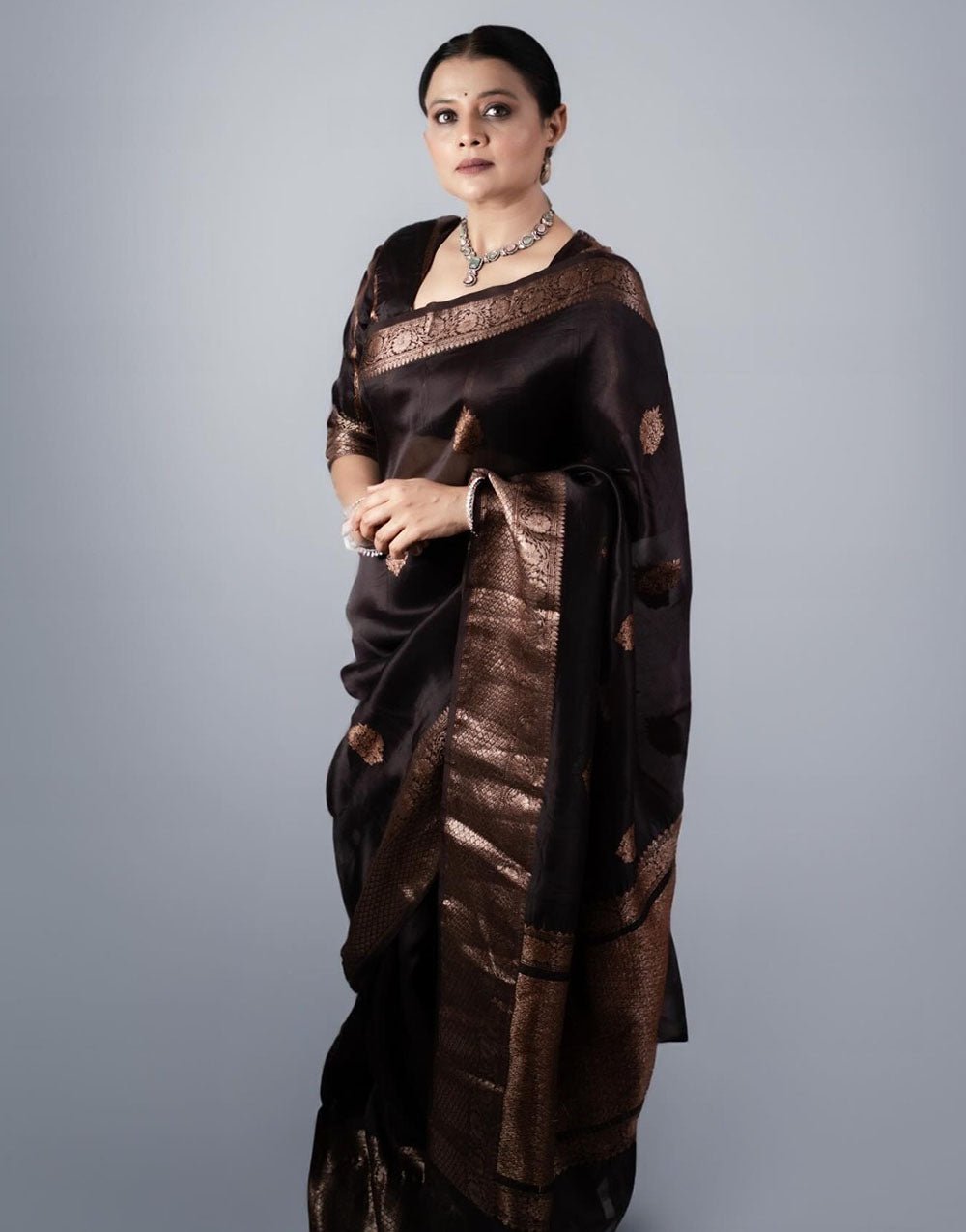 Ebony Black Banarasi Silk Saree With Zari Weaving Work