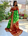 Kelly Green Hand Bandhej Bandhani Saree With Zari Weaving Work