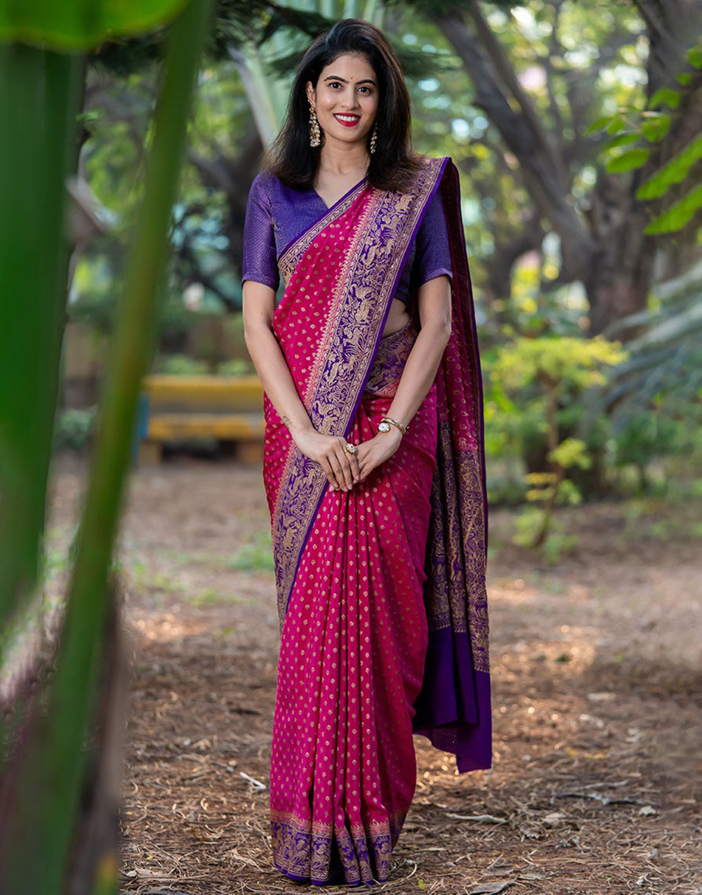 Dark Rani Pink Soft Banarasi Silk Saree With Zari Weaving Work