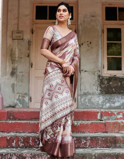 Brown Silk Saree With Digital Printed Work