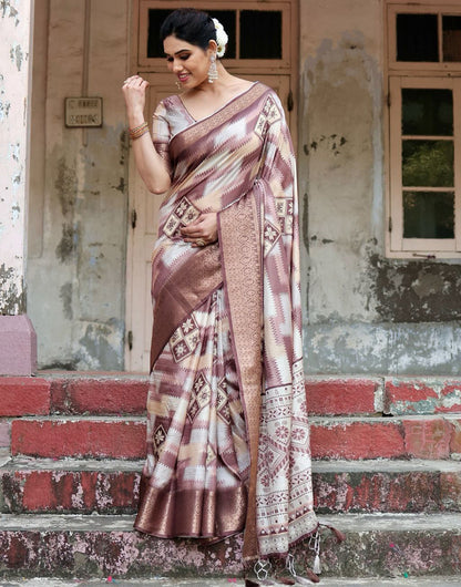 Brown Silk Saree With Digital Printed Work